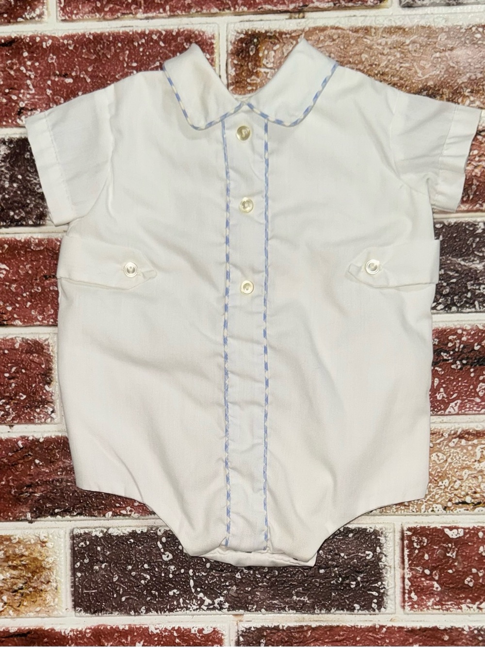 Vintage CI Castro Newborn Bubble romper 13” sts baby boy blue white